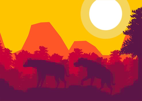 hyena animal silhouette forest mountain landscape flat design vector illustration