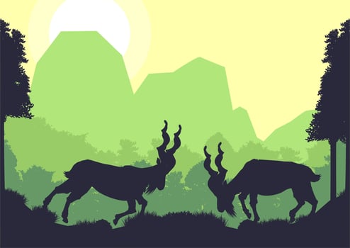 markhor goat animal silhouette forest mountain landscape flat design vector illustration