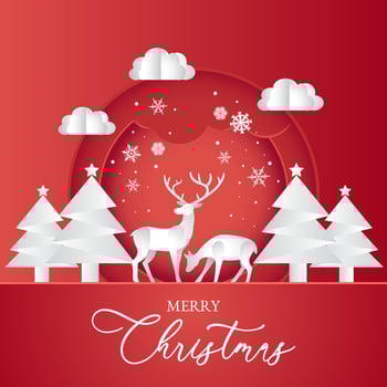 Deer in Snowy Forest Papper Cut Style vector