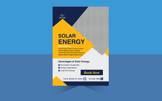 Green energy flyer templates and solar panel business poster layout design vector