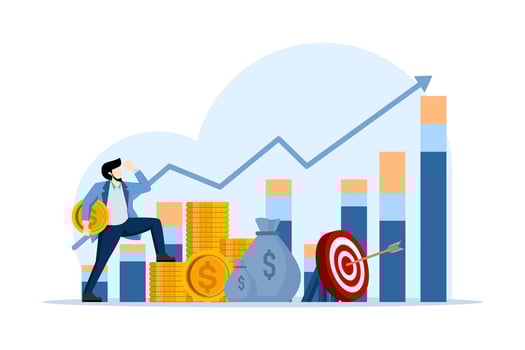 Concept of investment, growth, funds, finance and accounting, trading, financial growth, Characters analyzing investment, financial success and money growth. flat design vector illustration.