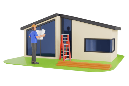 Engineer holding building plan 3d illustration. Builder with house plan Illustration png