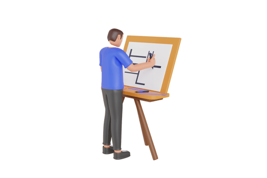 Architect making house plan 3d illustration. Architect drawing blueprint. construction project concept png