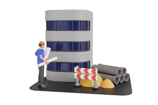 Engineer holding building plan 3d illustration. Construction engineer 3d illustration png
