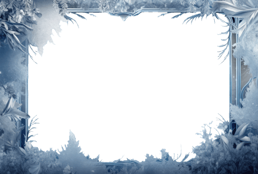 A frame of a frosty pattern of ice crystals on a transparent background. A frame with an abstract ice structure. Frost on the glass, freezing effect, AI generated png