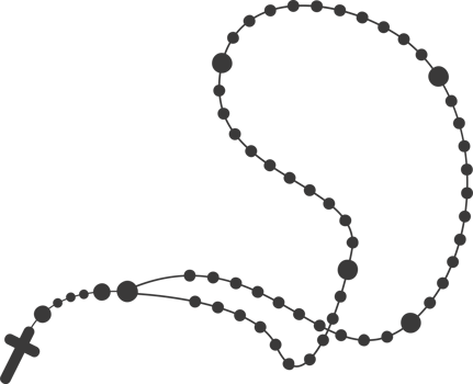 Rosary beads silhouette. Prayer jewelry for meditation. Catholic chaplet with a cross. Religion symbol. png