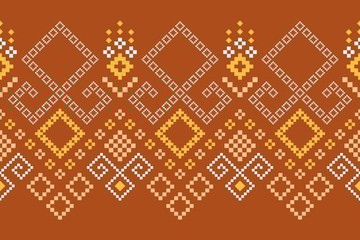 Orange vintages cross stitch traditional ethnic pattern paisley flower Ikat background abstract Aztec African Indonesian Indian seamless pattern for fabric print cloth dress carpet curtains and sarong vector