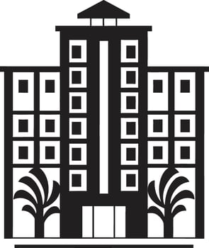 Modern Living Icon Apartment Building in Black Architectural Marvel Black Vector Artistry