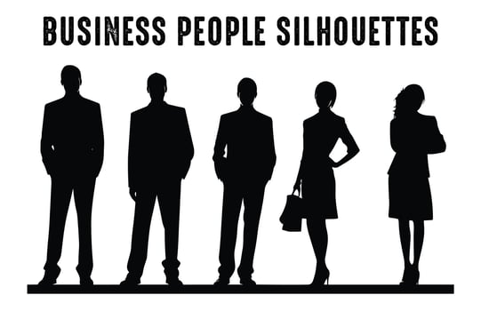 Free Business people Silhouettes vector Set, Corporate Men and Women silhouette Bundle isolated on a white background