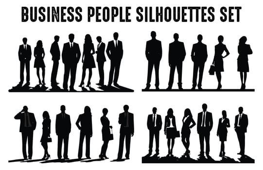 Free Business people Silhouettes vector Set, Corporate Men and Women silhouette Bundle isolated on a white background