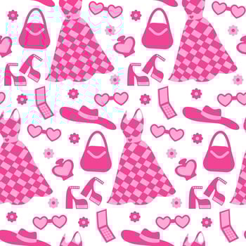 Pink seamless pattern. Print for a girl. Fashionable clothes and accessories. Vector, flat style. Perfect for textile, wallpaper or print design. vector