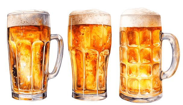 set of glass mugs with beer. vintage watercolor illustration with glasses of beer, bar, oktoberfest png