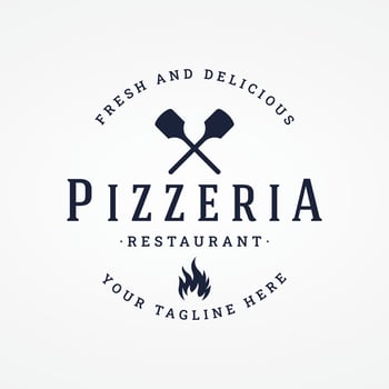 Retro vintage pizza or pizzeria logo template design with crossed shovels.Logo for business, restaurant, label and badge. vector
