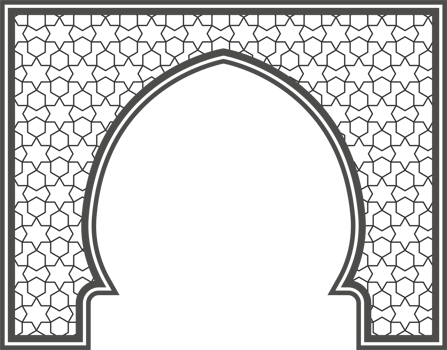 Islamic frame with arch and ornament. Ramadan gate for wedding invitation design. Oriental decoration png