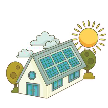 Go Green Technology Solar Panel House Eco Friendly Cartoon Illustration Vector Clipart Sticker