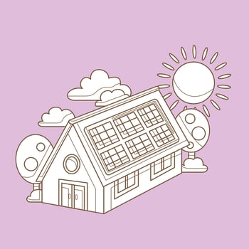 Go Green Technology Solar Panel House Eco Friendly Cartoon Digital Stamp Outline vector