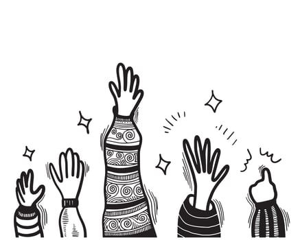 Applaud hands vector in doodle style. Hand drawn clapping human hands doodle set. vector illustration.