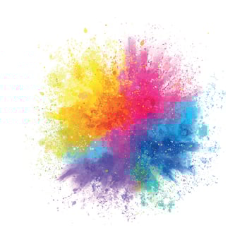 Splash of colorful powder over white background. Vibrant color dust particles textured background. vector