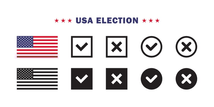 Election and voting USA. Voting icons. Flags and icons. Vector scalable graphics