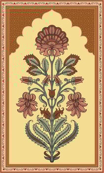 Mughal Floral Miniature Painting. Template for greeting card or invitation in oriental style. vector