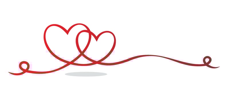 One line drawing of two linked hearts with copy space. Artistic two red hearts icon with negative space. Hand drawing hearts. vector