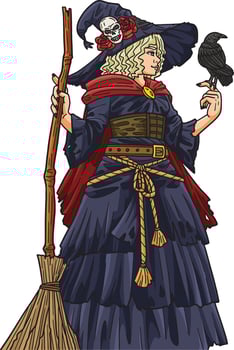 Halloween Witch and Broom Cartoon Colored Clipart vector
