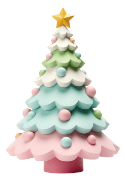 3D Christmas tree in pastel shades, cartoon style. png