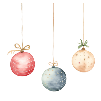 Christmas Ornaments on Isolated Background - Minimalist Watercolor Illustration.Created with Generative AI technology. png