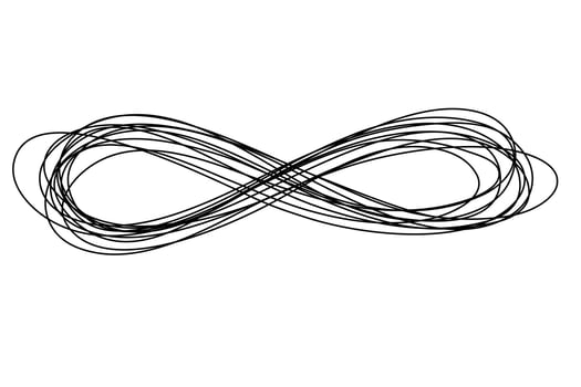 Infinity sign hand drawn illustration. Lines, shape hatching grunge infinite symbol background and texture isolated on white background, design element vector