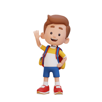 3D kid character waving hand with cute happy face png