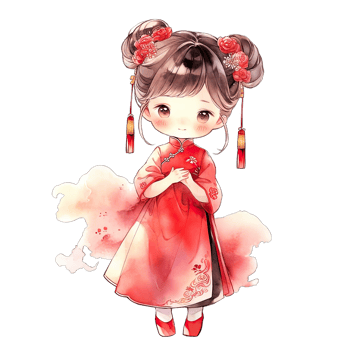 Girl wears a red qipao dress with a Chinese hairstyle during Chinese New Year ,ai generated png