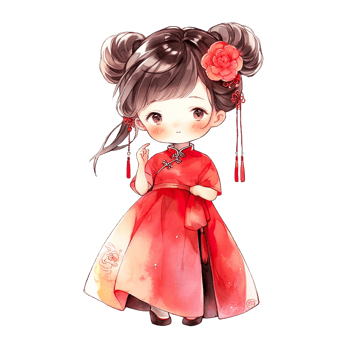 Girl wears a red qipao dress with a Chinese hairstyle during Chinese New Year ,ai generated png