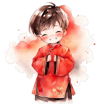 Boy wears a traditional red outfit during Chinese New Year, Ai generative png