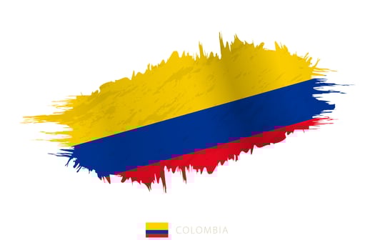 Painted brushstroke flag of Colombia with waving effect. vector