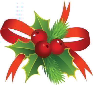 Beautiful holly christmas branch and berry. vector