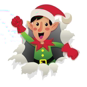 Happy Elf Coming Out From The Broken paper vector