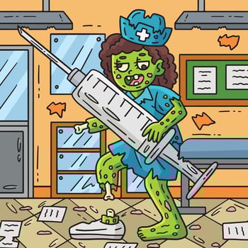 Zombie Nurse with a Syringe Colored Cartoon vector