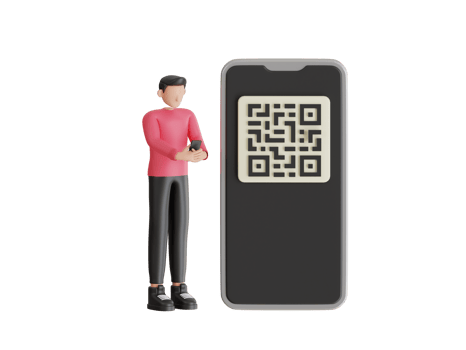 QR code scanning 3d illustration. man use smartphone and scan qr code for payment and everything. Man using phone with QR sign png