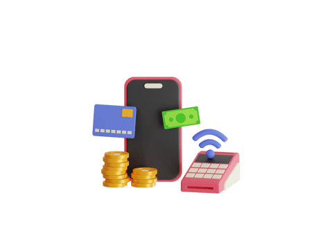 Contactless payment 3d illustration. Contactless payment via smartphone. Contactless payment using a debit card. Payment terminal png