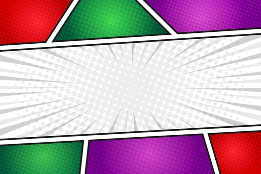 Blank colorful halftone comic book frame background template vector