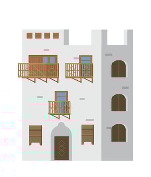 Authentic ancient Arabian house flat vector illustration isolated on white.