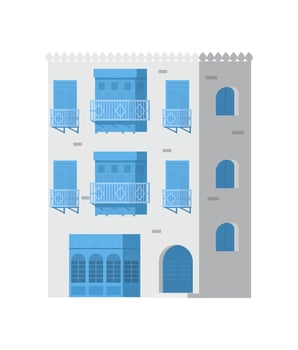 Authentic Traditional Arabian House Vector Illustration isolated on white. Ancient Building Of Jeddah.