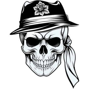 Realistic mafia skull head wearing hat shirt design. AI Generative png