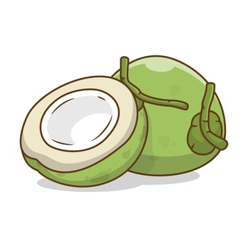 Vector coconut juice organic fruit logo hand drawn cartoon art illustration