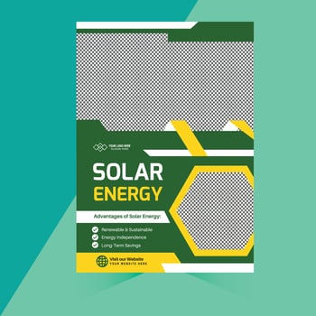 Green And yellow Modern Solar Energy Flyer Design Template vector