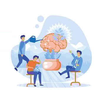 Psychotherapy and psychological support for patient care tiny person concept. flat vector modern illustration