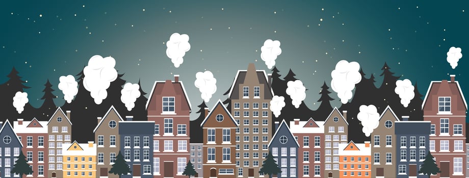 Winter landscape. New Year poster. Winter in village. Merry Christmas vector