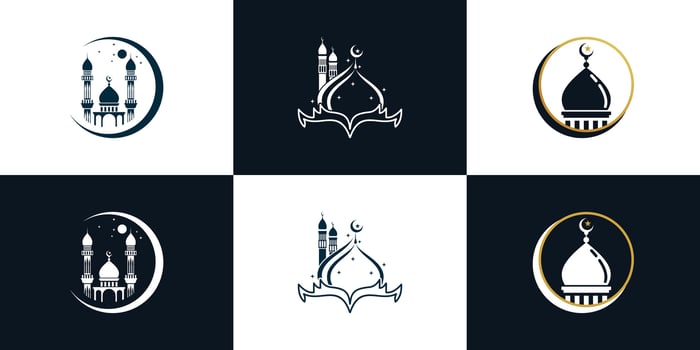 Mosque logo design with islamic creative concept Premium Vector