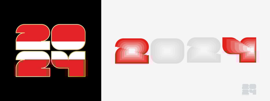 Year 2024 with flag of Austria and in color palate of Austria flag. Happy New Year 2024 in two different style. vector