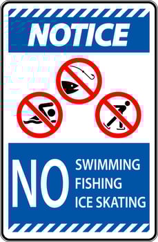 Prohibition Sign Notice - No Swimming, Fishing, Ice Skating vector